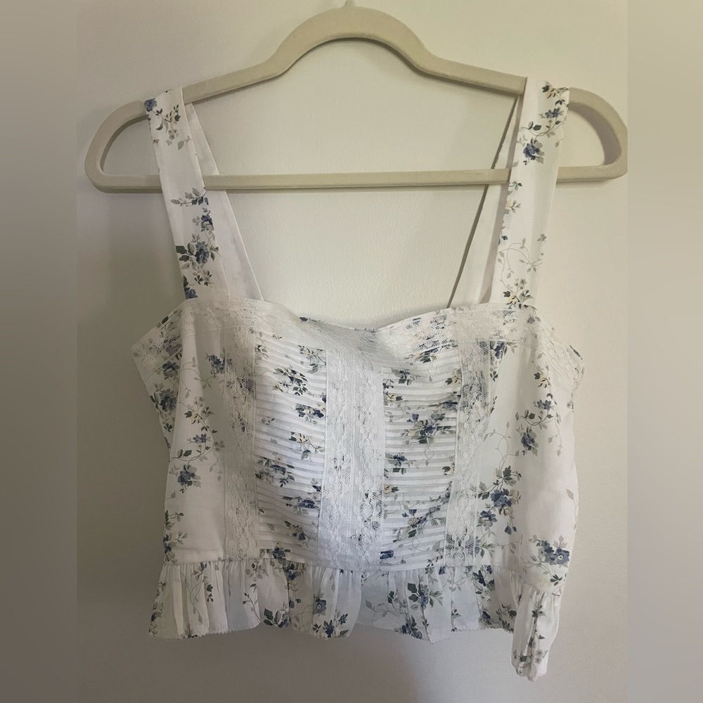 Reformation cropped tank with smocked and ruffle detail